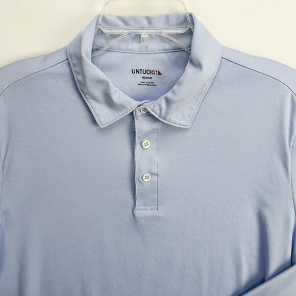 UNTUCKit Men’s Medium Long Sleeve Polo Regular Fit Shirt Light Blue Damaschino - Picture 9 of 12
